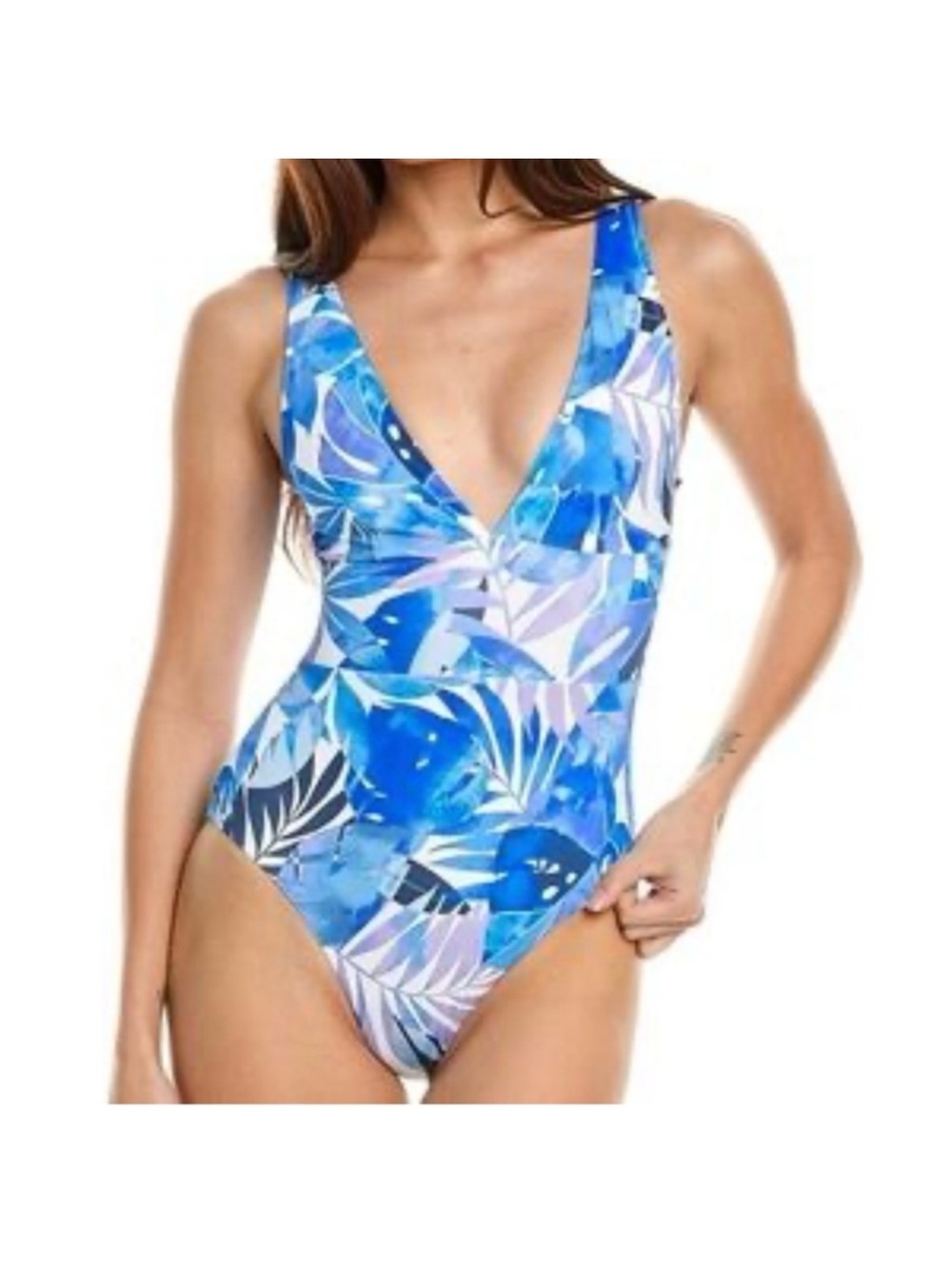 NWT Tommy Bahama Palm Modern Palma Mare Navy V-Neck One-Piece Swimsuit Size 8